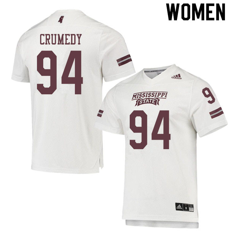 Women #94 Jaden Crumedy Mississippi State Bulldogs College Football Jerseys Sale-White